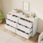 Cassettiera a 6 cassetti CuisinSmart per camera da letto, organizer doppio naturale con maniglie concave, cassettiera moderna, bianca