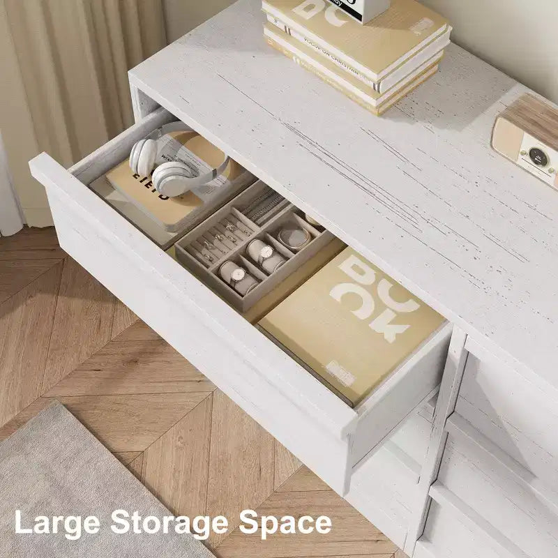 Cassettiera a 6 cassetti CuisinSmart per camera da letto, organizer doppio naturale con maniglie concave, cassettiera moderna, bianca