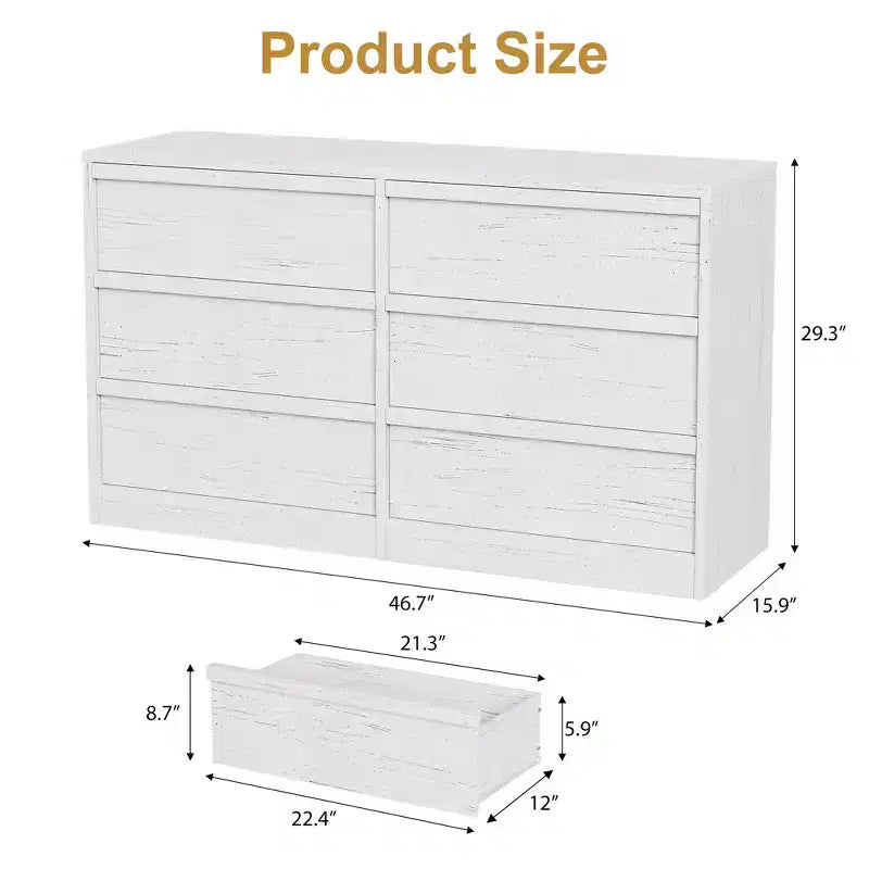 Cassettiera a 6 cassetti CuisinSmart per camera da letto, organizer doppio naturale con maniglie concave, cassettiera moderna, bianca