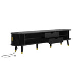 Set Mobile TV e Tavolino da Caffè ModernLuxe con Stazione di Ricarica, Consolle Multimediale Ovale con Anta Scorrevole per TV fino a 80 Pollici, Tavolino Centrale Mid-Century Farmhouse