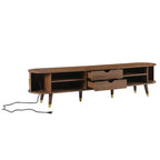 Set Mobile TV e Tavolino da Caffè ModernLuxe con Stazione di Ricarica, Consolle Multimediale Ovale con Anta Scorrevole per TV fino a 80 Pollici, Tavolino Centrale Mid-Century Farmhouse