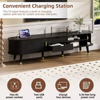 Set Mobile TV e Tavolino da Caffè ModernLuxe con Stazione di Ricarica, Consolle Multimediale Ovale con Anta Scorrevole per TV fino a 80 Pollici, Tavolino Centrale Mid-Century Farmhouse
