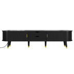 Set Mobile TV e Tavolino da Caffè ModernLuxe con Stazione di Ricarica, Consolle Multimediale Ovale con Anta Scorrevole per TV fino a 80 Pollici, Tavolino Centrale Mid-Century Farmhouse