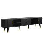Set Mobile TV e Tavolino da Caffè ModernLuxe con Stazione di Ricarica, Consolle Multimediale Ovale con Anta Scorrevole per TV fino a 80 Pollici, Tavolino Centrale Mid-Century Farmhouse