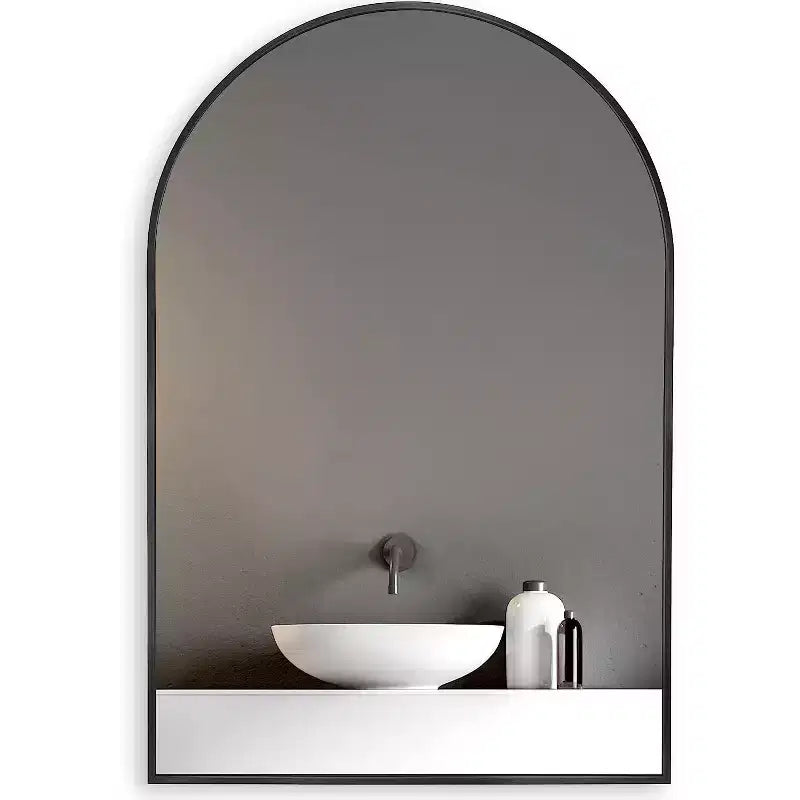 Specchio da parete ad arco per bagno in metallo nero