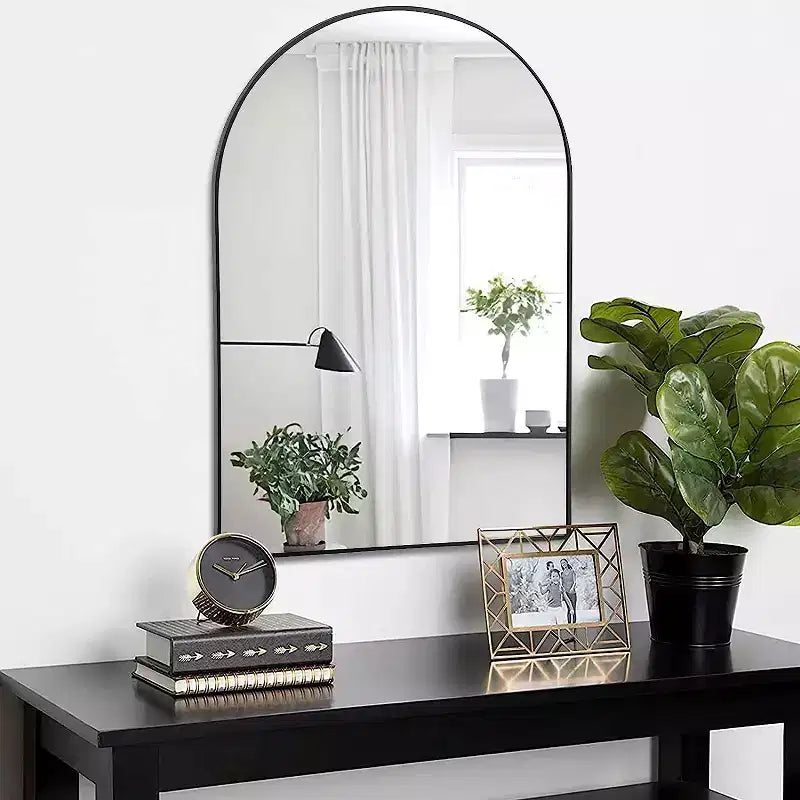 Specchio da parete ad arco per bagno in metallo nero