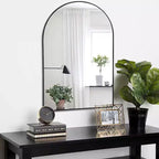 Specchio da parete ad arco per bagno in metallo nero