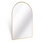 Specchio da parete ad arco dorato per bagno con cornice in metallo