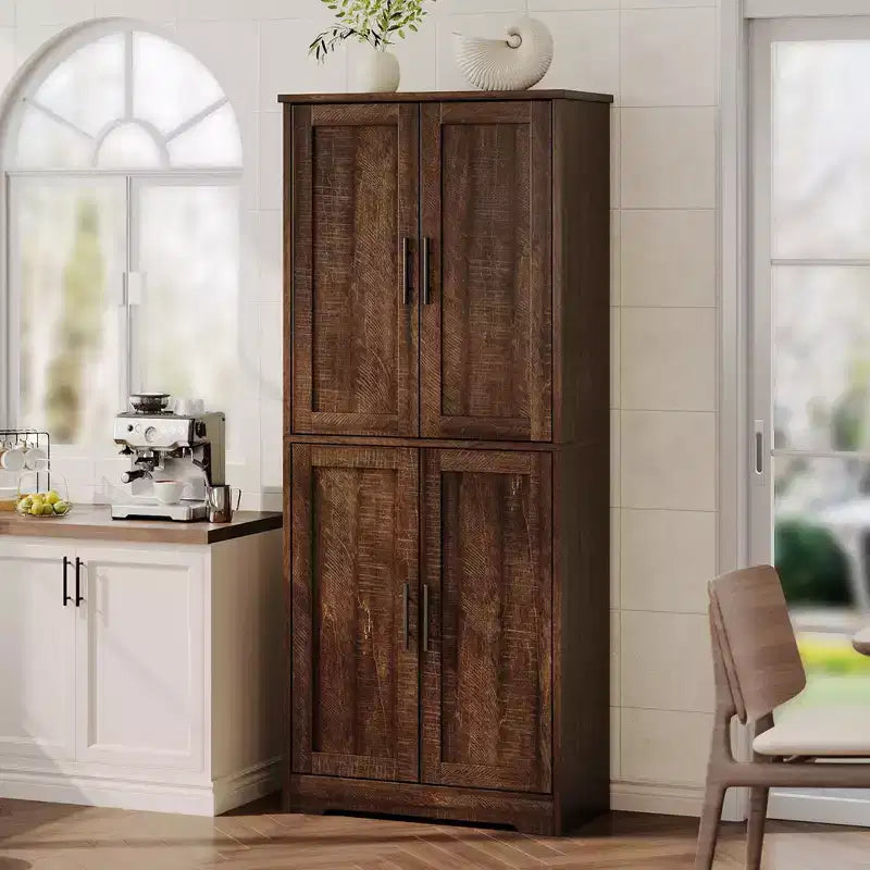 Dispensa autoportante alta 70 cm con 4 ante e ripiani aperti, mobiletto regolabile per sala da pranzo, bagno, soggiorno