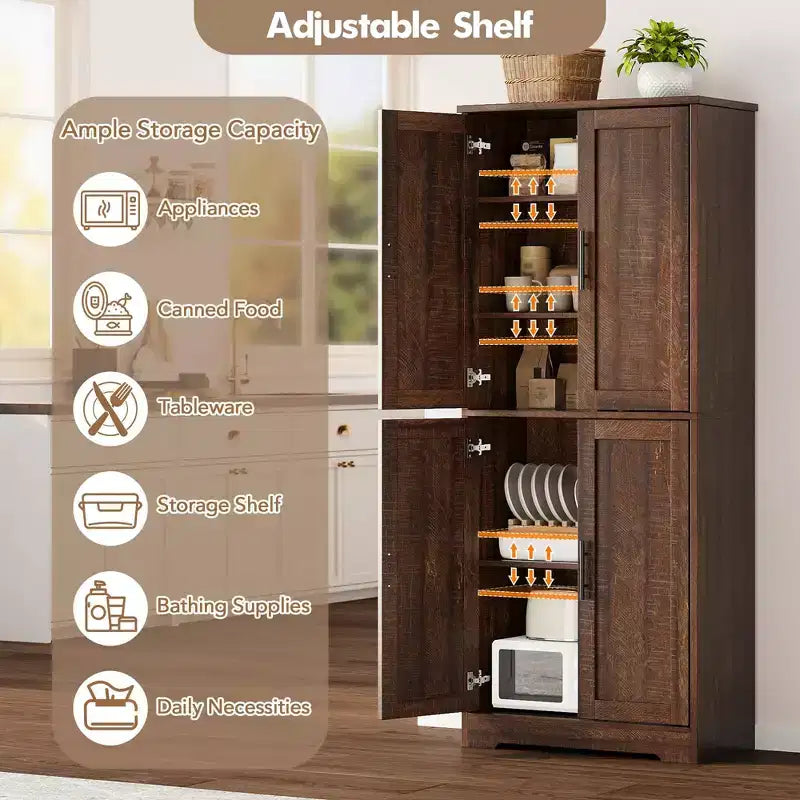 Dispensa autoportante alta 70 cm con 4 ante e ripiani aperti, mobiletto regolabile per sala da pranzo, bagno, soggiorno