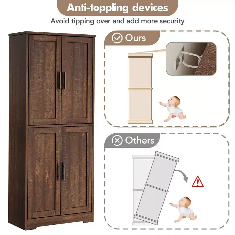 Dispensa autoportante alta 70 cm con 4 ante e ripiani aperti, mobiletto regolabile per sala da pranzo, bagno, soggiorno