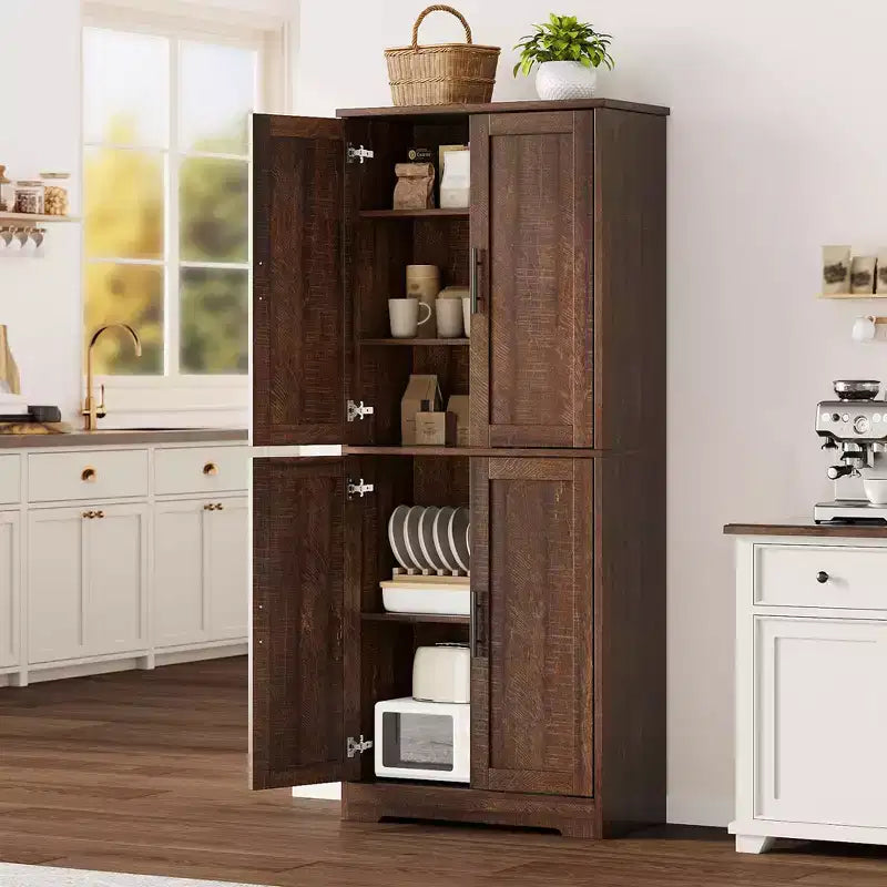 Dispensa autoportante alta 70 cm con 4 ante e ripiani aperti, mobiletto regolabile per sala da pranzo, bagno, soggiorno