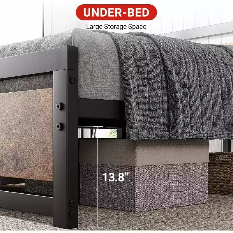 Telaio Letto King Size con Testiera, Nessuna Rete a Molle Necessaria, Piattaforma da 35 cm con Spazio di Archiviazione, Marrone Retrò