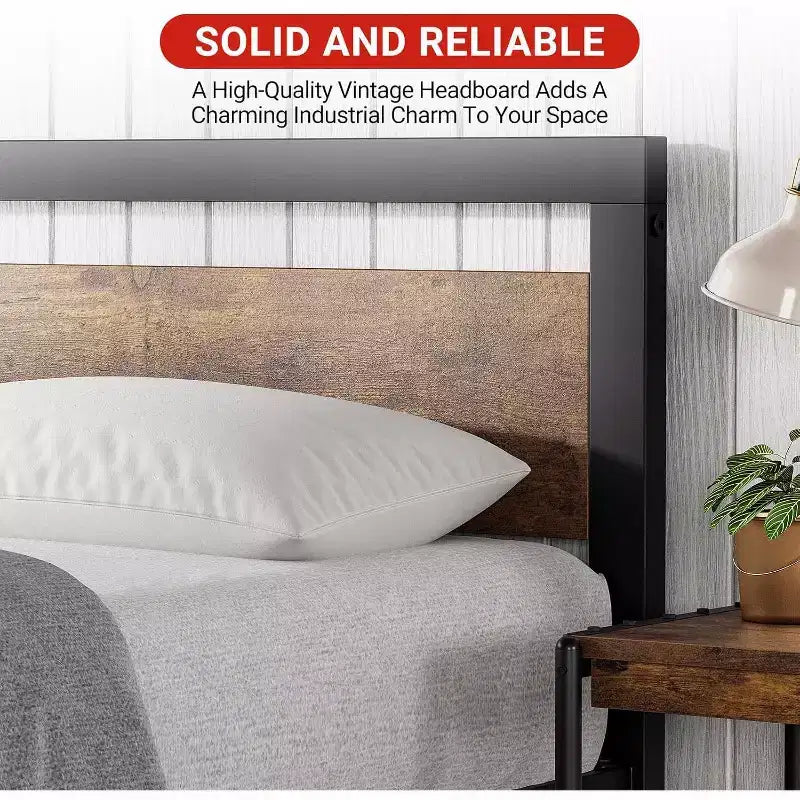 Telaio Letto King Size con Testiera, Nessuna Rete a Molle Necessaria, Piattaforma da 35 cm con Spazio di Archiviazione, Marrone Retrò