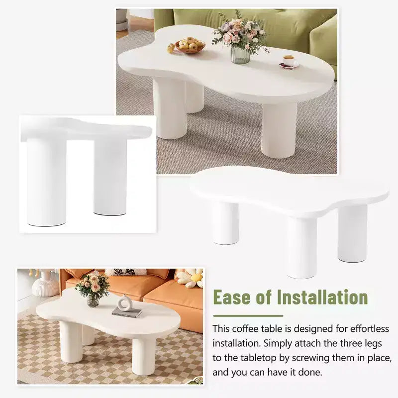 Tavolino da salotto CLIHOME Cloud in stile crema, irregolare, con 3 gambe robuste, elegante tavolino con bordo arrotondato