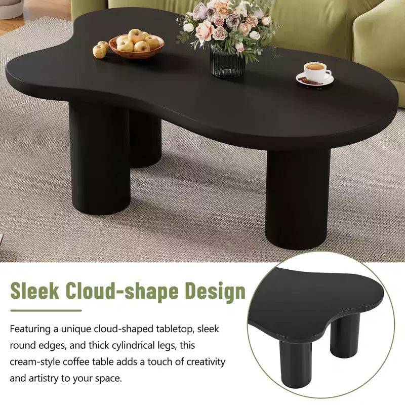 Tavolino da salotto CLIHOME Cloud in stile crema, irregolare, con 3 gambe robuste, elegante tavolino con bordo arrotondato