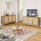 PexFix Mobiletto con pannelli laterali e 3 ante in rattan, mobile contenitore da cucina moderno con gambe regolabili