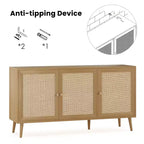 PexFix Mobiletto con pannelli laterali e 3 ante in rattan, mobile contenitore da cucina moderno con gambe regolabili