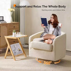 Poltrona VINGLI girevole a 360° con base in legno composito e cuscino rimovibile per soggiorno, camera da letto