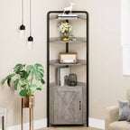 Mobile angolare alto da 71", mobile contenitore angolare industriale moderno con design a porta scorrevole e 4 ripiani aperti per soggiorno, cucina, grigio