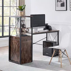Scrivania per Computer VECELO con Cassetto e Armadietto, Grande Scrivania da Ufficio Tavolo per Computer da Studio Scrivania da Lavoro con Libreria, Marrone