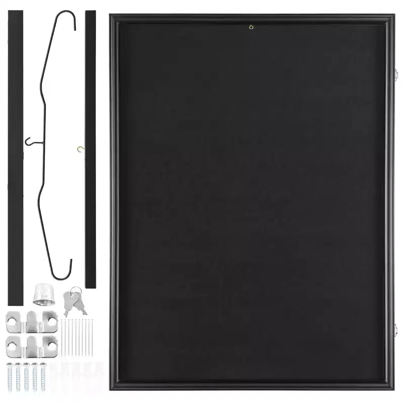 VEVOR Jersey Display Frame Case, 24 x 32 x 1.5 in, Large Lockable Sport Jersey Shadow Box with 98% UV Protection PC Glass and Hangers, Black