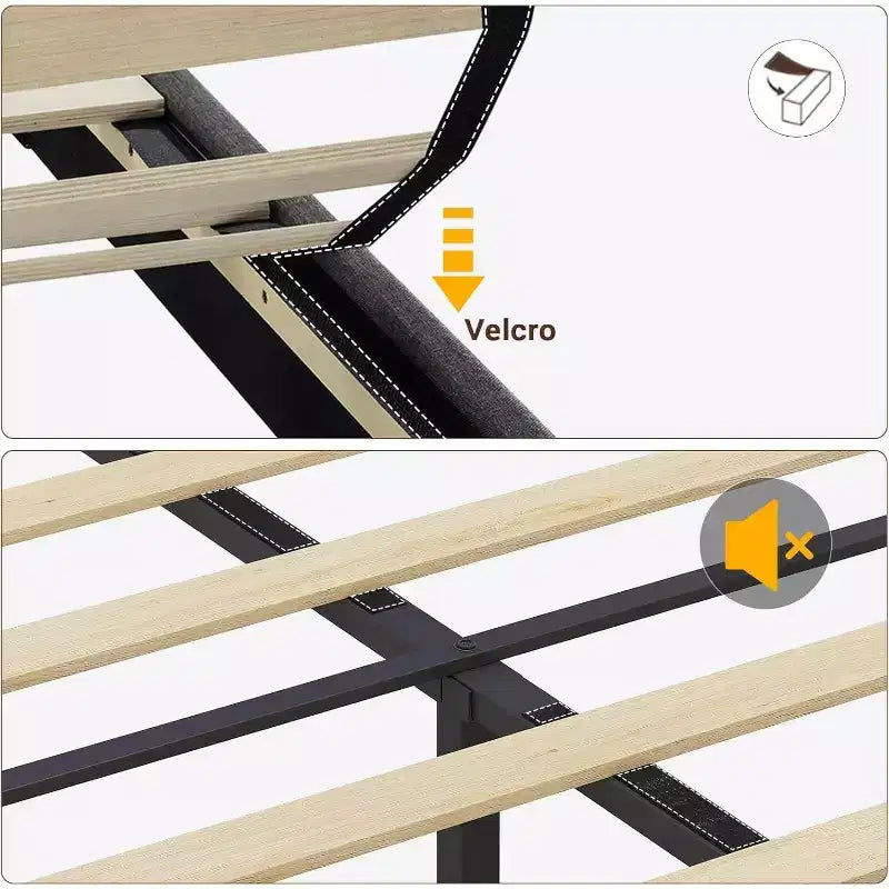 Base letto flottante DobleePy con testiera contenitore, luci LED, stazione di ricarica USB, doghe in legno massello, beige, silenzioso, facile da montare