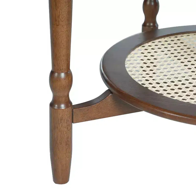 ModernLuxe Petal Tavolino da caffè con vetro a motivo craquelé bianco, Tavolino da cocktail moderno di metà secolo, Tavolino laterale a 2 livelli per divano, Tavolino d'accento in rattan, Noce