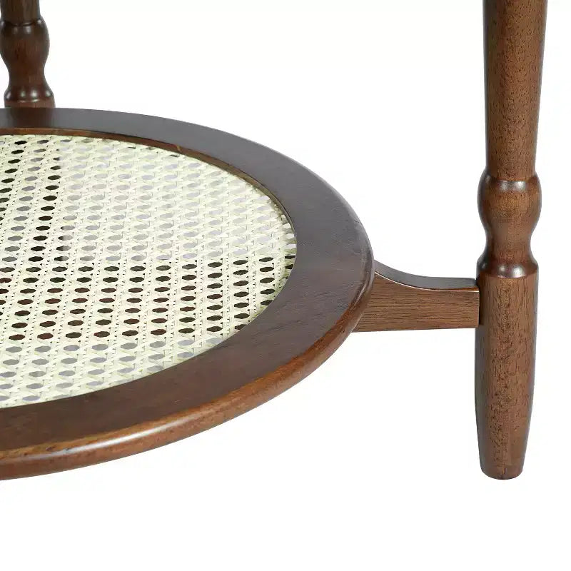 ModernLuxe Petal Tavolino da caffè con vetro a motivo craquelé bianco, Tavolino da cocktail moderno di metà secolo, Tavolino laterale a 2 livelli per divano, Tavolino d'accento in rattan, Noce