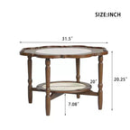 ModernLuxe Petal Tavolino da caffè con vetro a motivo craquelé bianco, Tavolino da cocktail moderno di metà secolo, Tavolino laterale a 2 livelli per divano, Tavolino d'accento in rattan, Noce