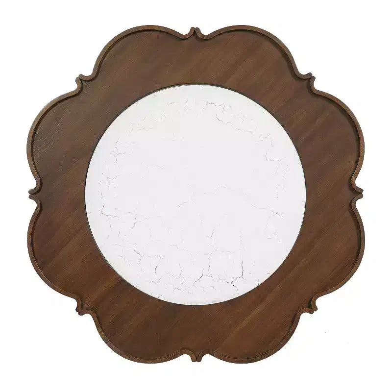 ModernLuxe Petal Tavolino da caffè con vetro a motivo craquelé bianco, Tavolino da cocktail moderno di metà secolo, Tavolino laterale a 2 livelli per divano, Tavolino d'accento in rattan, Noce