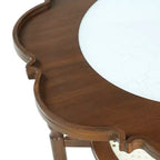 ModernLuxe Petal Tavolino da caffè con vetro a motivo craquelé bianco, Tavolino da cocktail moderno di metà secolo, Tavolino laterale a 2 livelli per divano, Tavolino d'accento in rattan, Noce