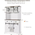 Mobile buffet/credenza da fattoria, alto 183 cm, con 2 ante scorrevoli a fienile, 3 cassetti, portabottiglie e calici, armadietto dispensa per sala da pranzo