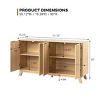 VINGLI Madia/credenza a coste con ante e ripiani regolabili, Mobile contenitore per cucina, Rovere naturale