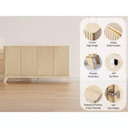 VINGLI Madia/credenza a coste con ante e ripiani regolabili, Mobile contenitore per cucina, Rovere naturale