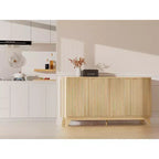 VINGLI Madia/credenza a coste con ante e ripiani regolabili, Mobile contenitore per cucina, Rovere naturale