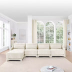 Divano beige a 4 posti in tessuto ciniglia con 1 pouf mobile, spugna ad alta resilienza, facile da installare