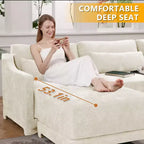Divano beige a 4 posti in tessuto ciniglia con 1 pouf mobile, spugna ad alta resilienza, facile da installare