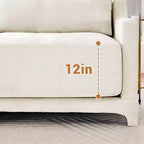Divano beige a 4 posti in tessuto ciniglia con 1 pouf mobile, spugna ad alta resilienza, facile da installare