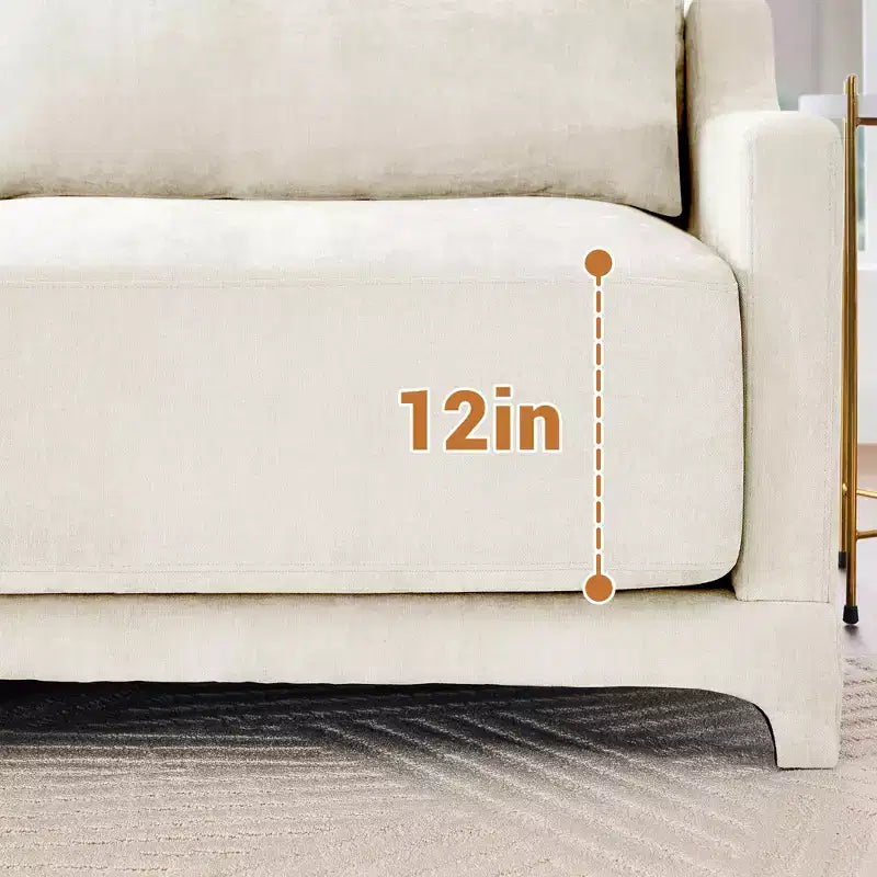Divano beige a 4 posti in tessuto ciniglia con 1 pouf mobile, spugna ad alta resilienza, facile da installare