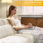 Divano beige a 4 posti in tessuto ciniglia con 1 pouf mobile, spugna ad alta resilienza, facile da installare