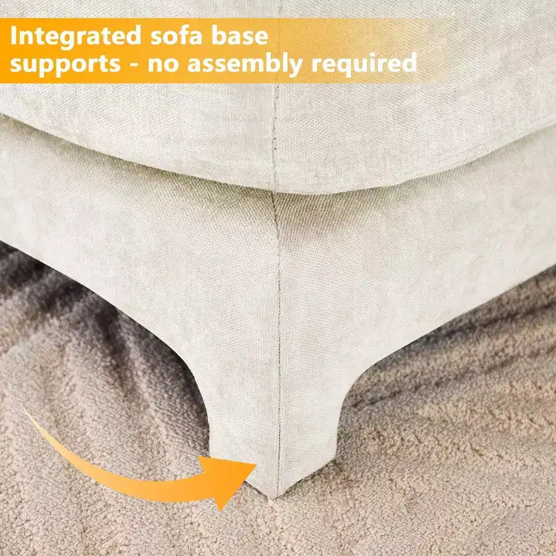 Divano beige a 4 posti in tessuto ciniglia con 1 pouf mobile, spugna ad alta resilienza, facile da installare