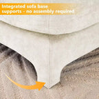 Divano beige a 4 posti in tessuto ciniglia con 1 pouf mobile, spugna ad alta resilienza, facile da installare