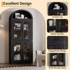 CuisinSmart Scaffale ad arco alto 183 cm, Libreria moderna stile fattoria con 4 ante in vetro/legno e ripiani aperti, Organizzatore mobile espositivo autoportante