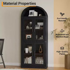 CuisinSmart Scaffale ad arco alto 183 cm, Libreria moderna stile fattoria con 4 ante in vetro/legno e ripiani aperti, Organizzatore mobile espositivo autoportante