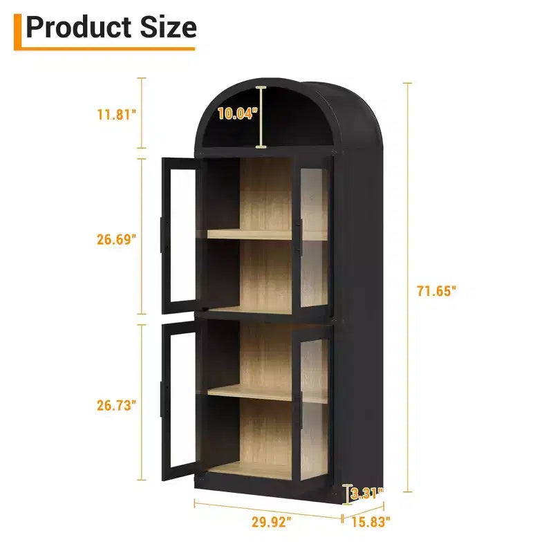 CuisinSmart Scaffale ad arco alto 183 cm, Libreria moderna stile fattoria con 4 ante in vetro/legno e ripiani aperti, Organizzatore mobile espositivo autoportante