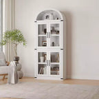 CuisinSmart Scaffale ad arco alto 183 cm, Libreria moderna stile fattoria con 4 ante in vetro/legno e ripiani aperti, Organizzatore mobile espositivo autoportante