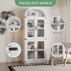CuisinSmart Scaffale ad arco alto 183 cm, Libreria moderna stile fattoria con 4 ante in vetro/legno e ripiani aperti, Organizzatore mobile espositivo autoportante