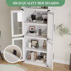 CuisinSmart Scaffale ad arco alto 183 cm, Libreria moderna stile fattoria con 4 ante in vetro/legno e ripiani aperti, Organizzatore mobile espositivo autoportante