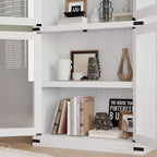 CuisinSmart Scaffale ad arco alto 183 cm, Libreria moderna stile fattoria con 4 ante in vetro/legno e ripiani aperti, Organizzatore mobile espositivo autoportante
